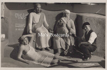 Load image into Gallery viewer, Vintage black and white photo of a group of people posing with statues, labeled &#39;Mo&#39;s Postcards&#39;.
