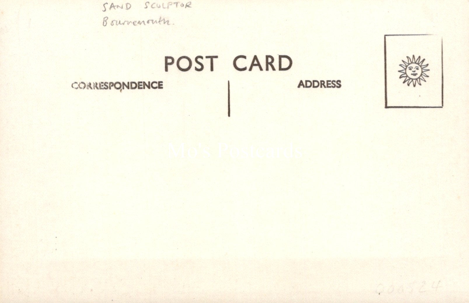 Blank postcard with 'Post Card' text and a sun icon on a beige background