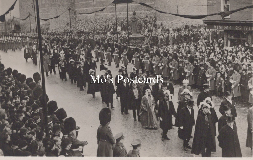 Vintage black and white postcard of a large crowd gathered for an event 
