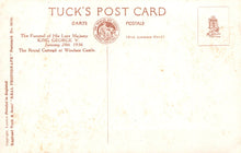 Load image into Gallery viewer, Vintage Tuck&#39;s postcard commemorating the funeral of King George V, featuring text and stamps.
