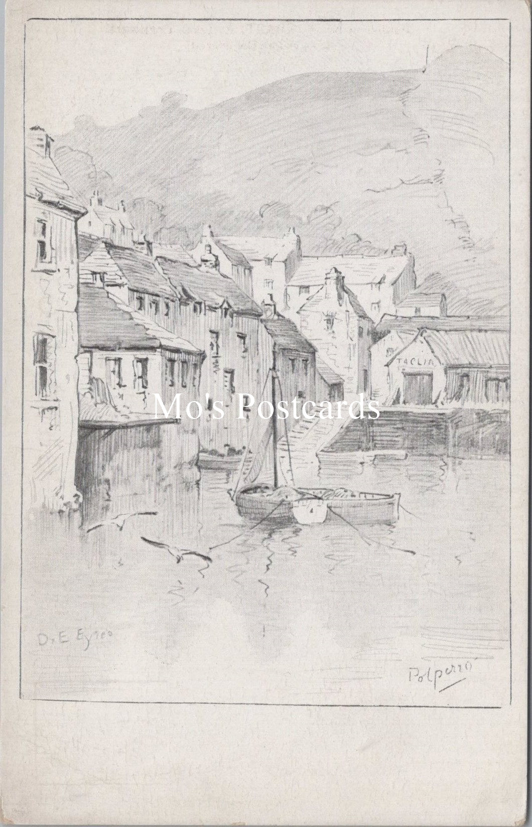 Cornwall Postcard - Artist Pencil Sketch of Polperro SW17204
