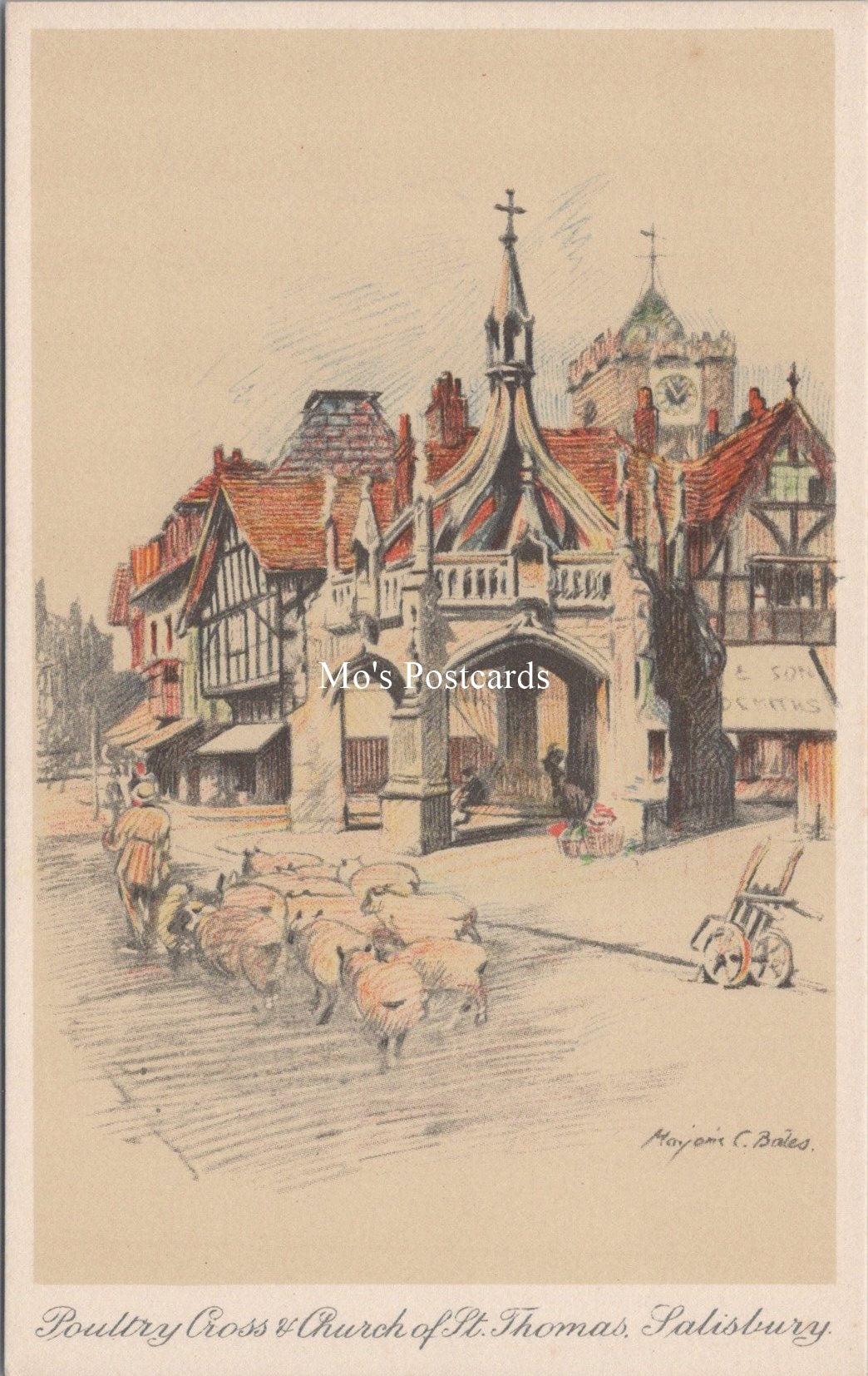 Wiltshire Postcard - Salisbury, Poultry Cross & Church of St Thomas  SW18005