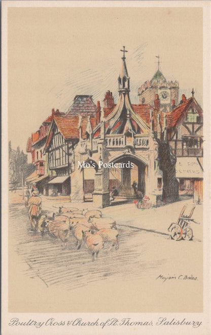 Wiltshire Postcard - Salisbury, Poultry Cross & Church of St Thomas  SW18005