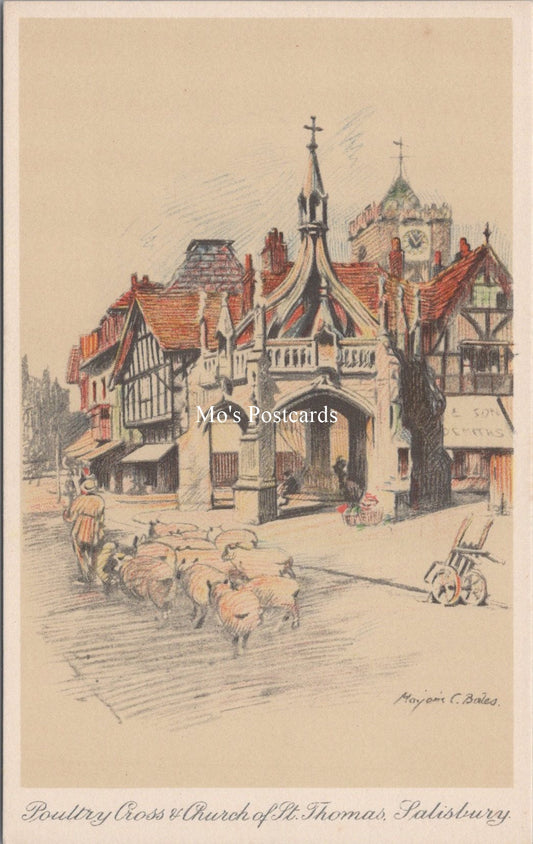 Wiltshire Postcard - Salisbury, Poultry Cross & Church of St Thomas  SW18005
