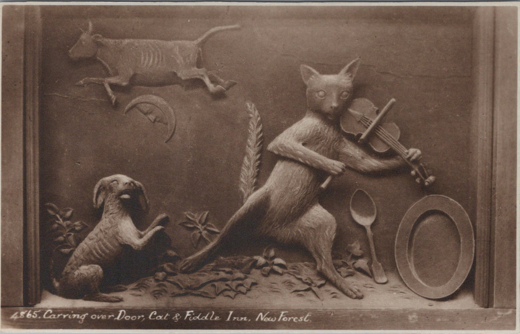 Hampshire Postcard - Carving Over Door, Cat & Fiddle Inn, New Forest  SW16989