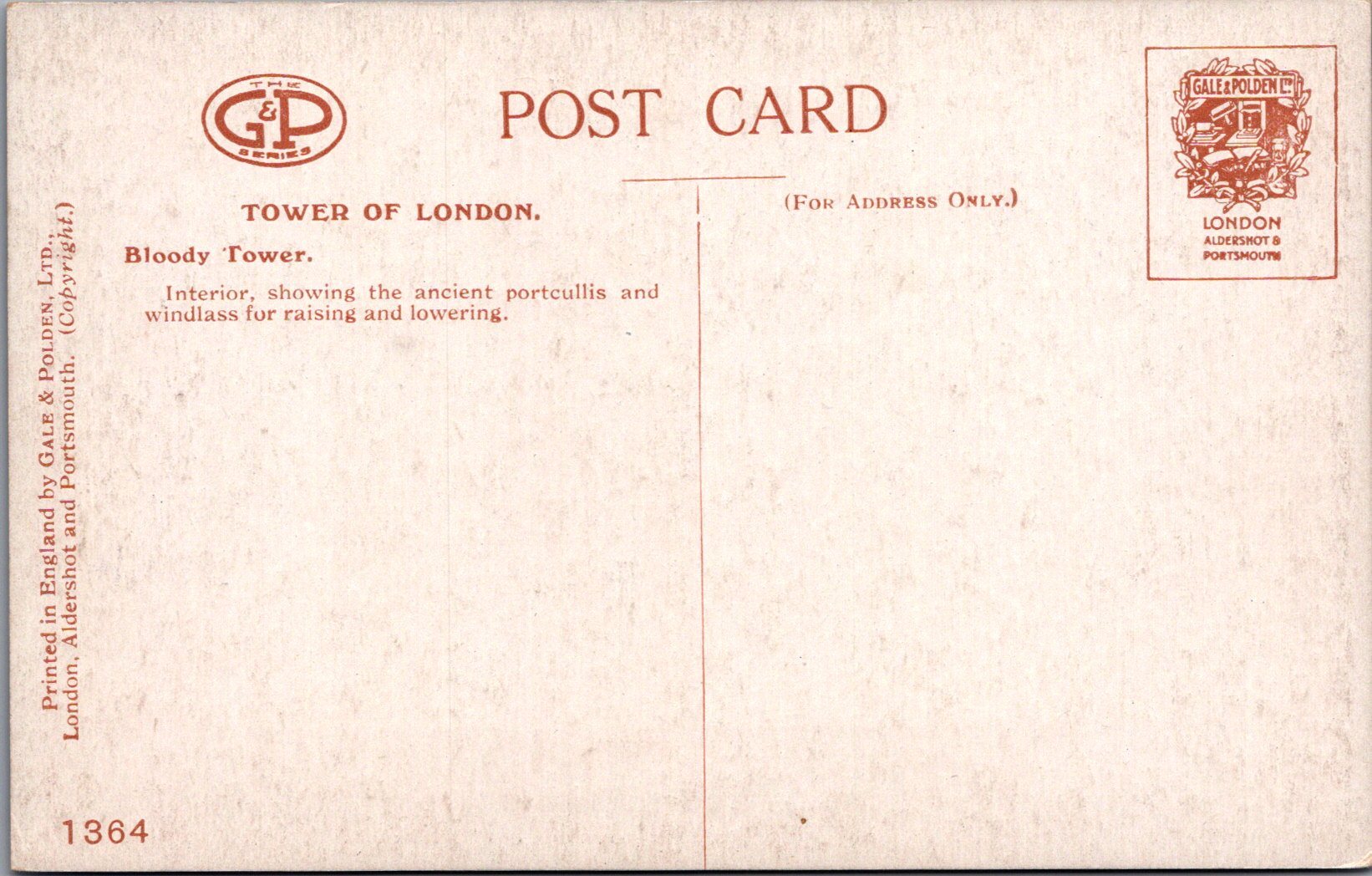 London Postcard - The Tower of London, The Bloody Tower  SW17032