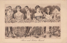 Load image into Gallery viewer, Vintage illustration of women in formal attire with text &#39;Above and Below Board&#39;.
