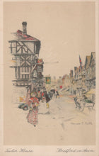Load image into Gallery viewer, Illustration of a street scene with a half-timbered Tudor house in Stratford-upon-Avon
