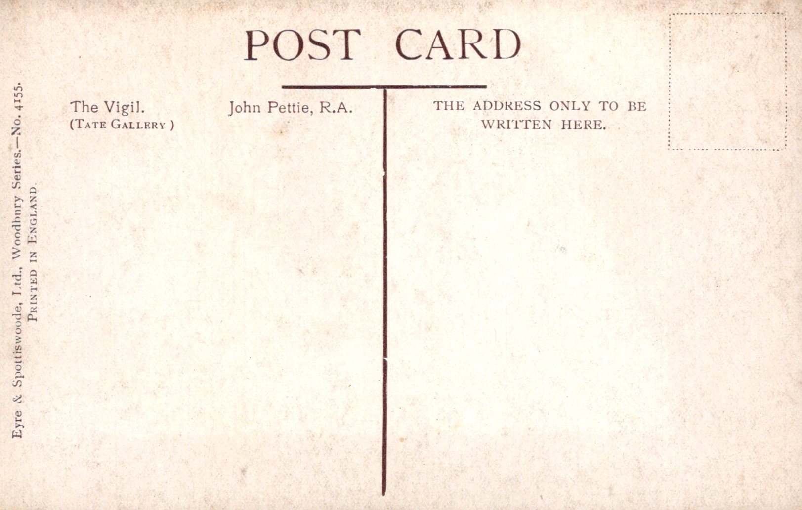 Vintage postcard with text and a line for address on a beige background