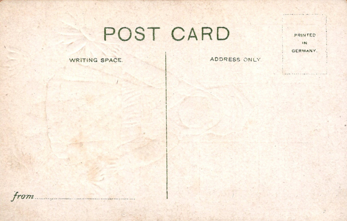 Back of a vintage postcard with text and writing space.