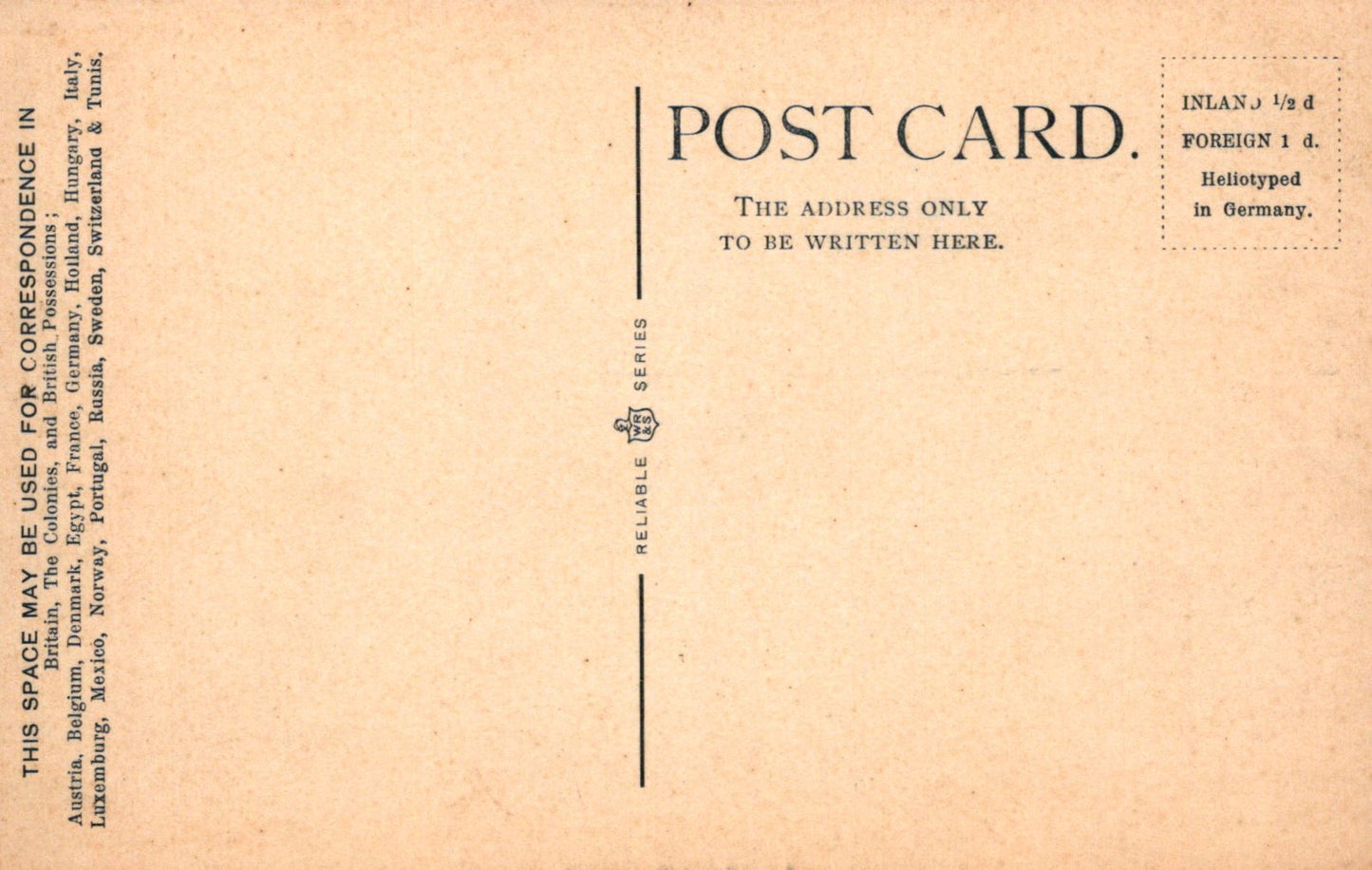 Back of a vintage postcard with typographic design and text.