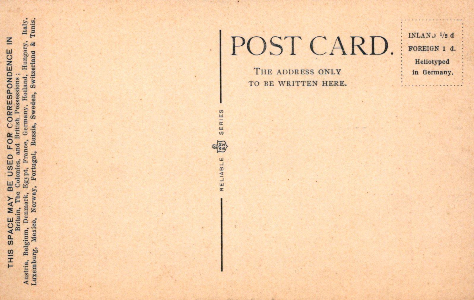 Back of a vintage postcard with typographic design and text.