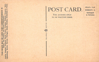 Back of a vintage postcard with typographic design and text.