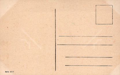 Brown paper with printed lines and a square box, resembling a vintage postcard template.