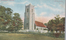 Load image into Gallery viewer, Vintage postcard of a church tower with surrounding trees and grass.
