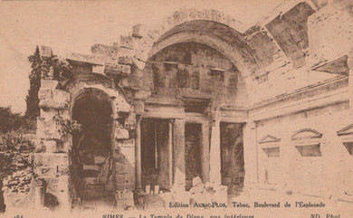Vintage postcard of ancient Roman temple ruins in Nîmes, France
