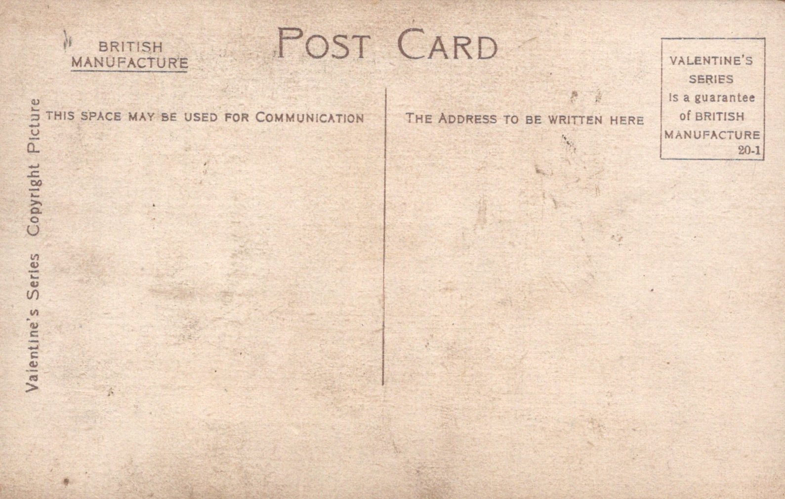 Vintage postcard with text and 'British Manufacture' label on a beige background