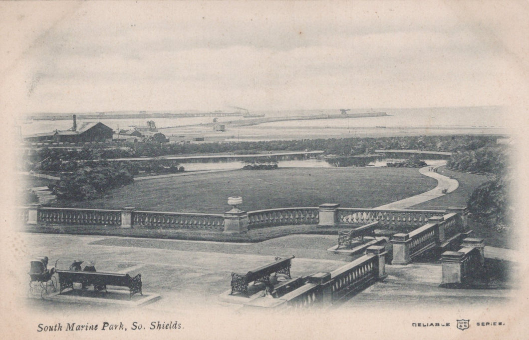 Vintage black and white illustration of South Marina Park, South Shields