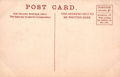 Vintage postcard with text and postage stamp on a beige background