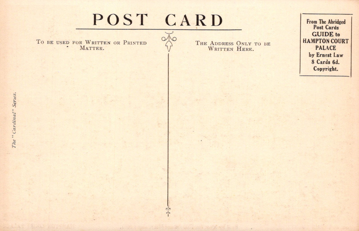 Vintage postcard with text and design elements on a beige background