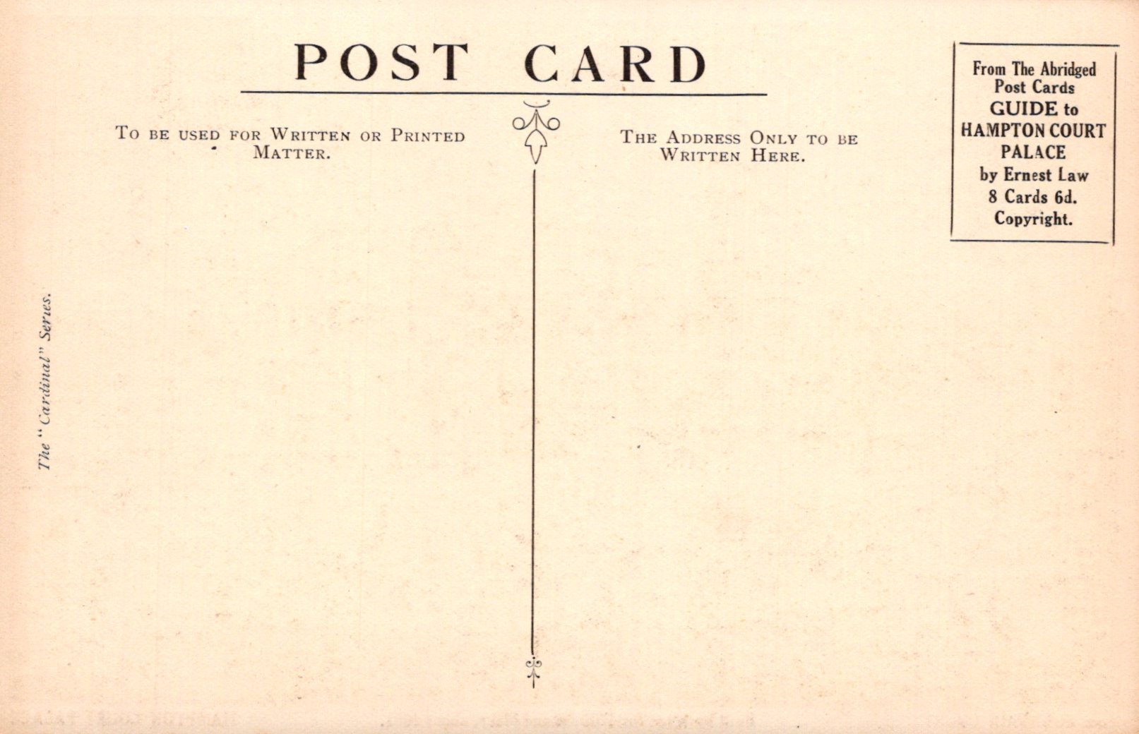 Vintage postcard with text and design elements on a beige background