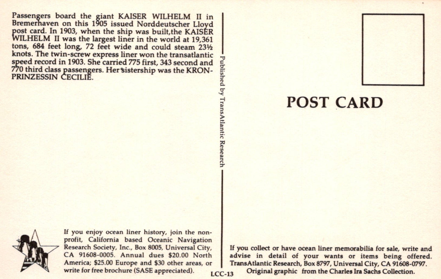 Shipping Postcard - Kaiser Wilhelm II in Bremerhaven  SW19895