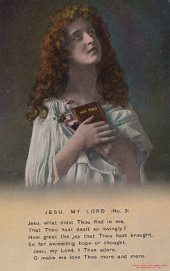 Vintage-style illustration of a woman holding a Bible with text at the bottom.