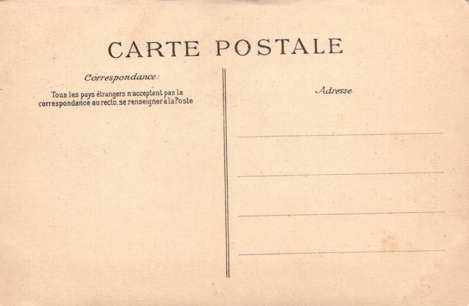 Vintage-style postcard with text and address lines on a beige background