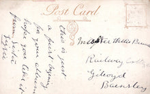 Load image into Gallery viewer, Vintage postcard with handwritten text and decorative elements on a light brown background
