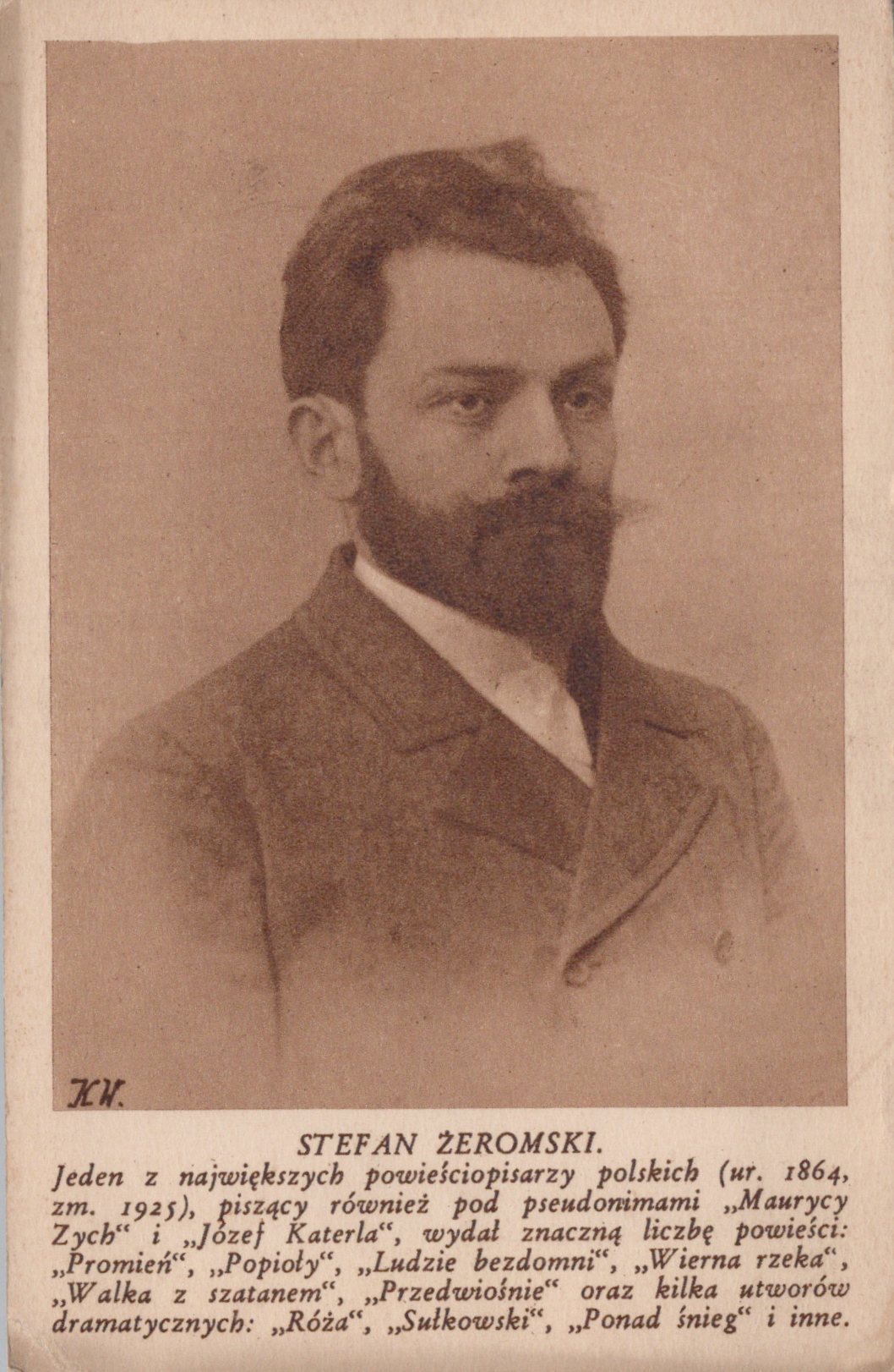 Vintage photograph of a man with a beard and formal attire, accompanied by text.