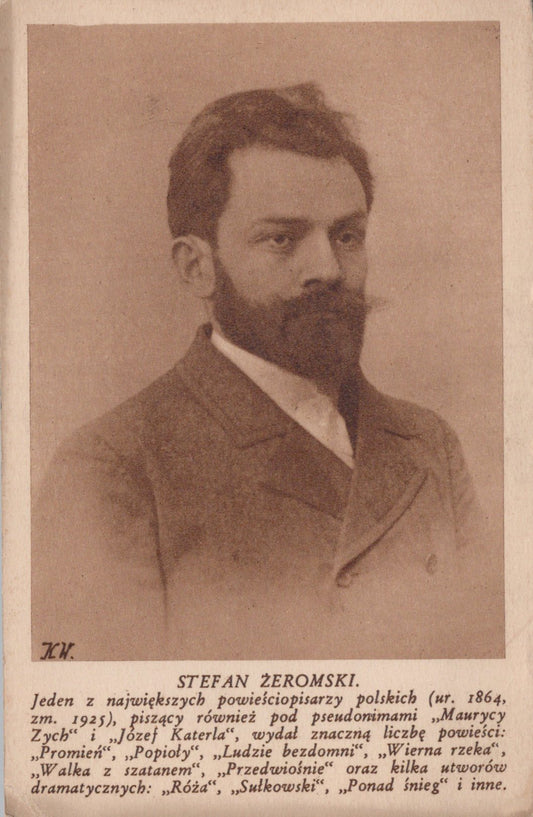 Vintage photograph of a man with a beard and formal attire, accompanied by text.