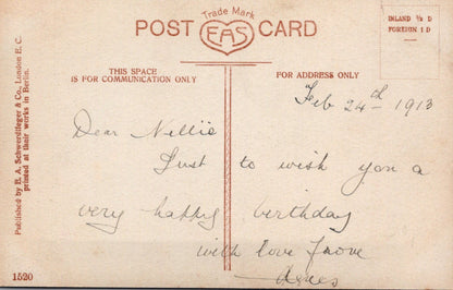 Vintage postcard with handwritten message and EAS logo