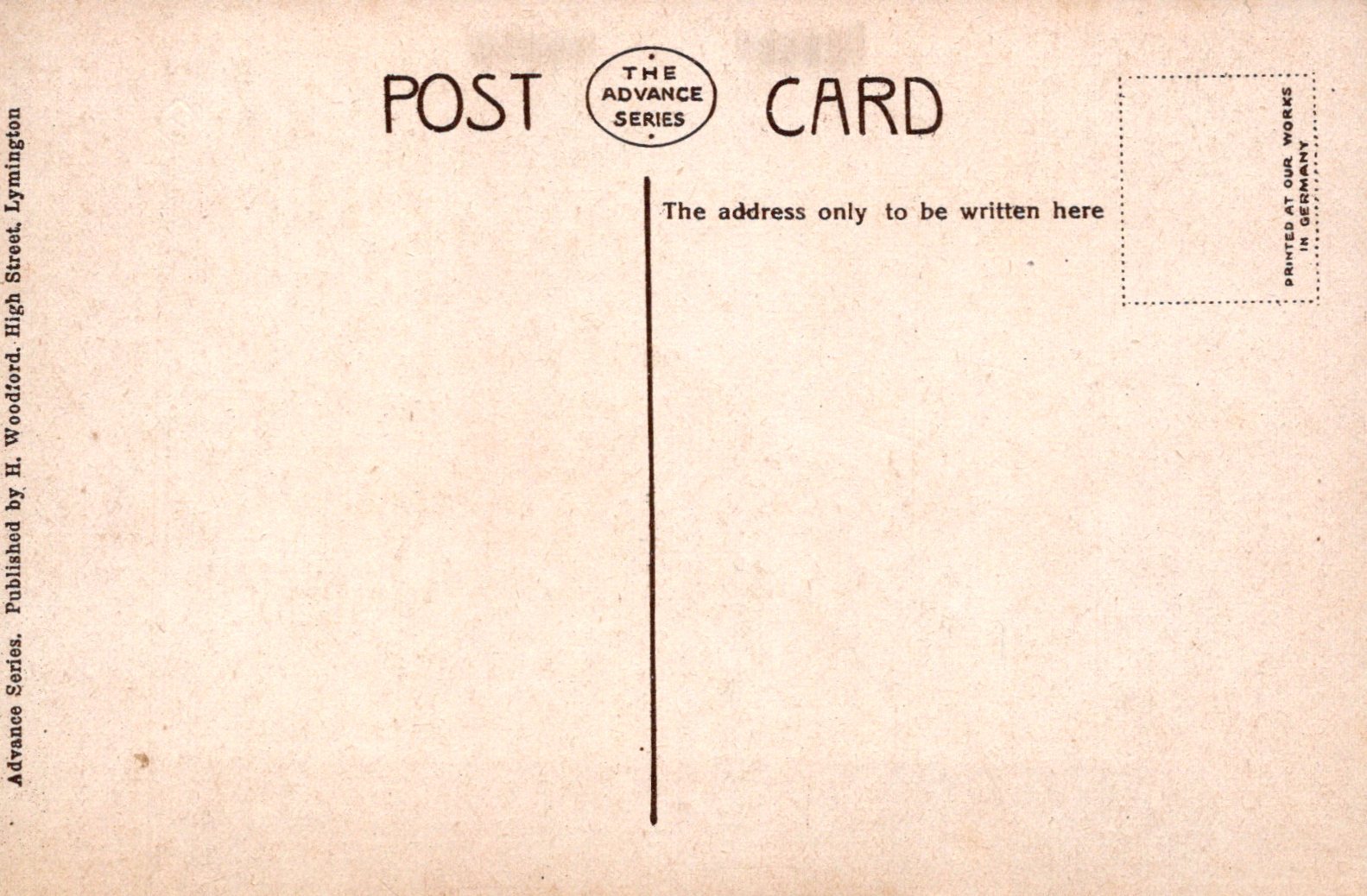 Vintage postcard with text and a vertical line on a beige background