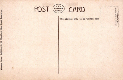 Vintage postcard with text and a vertical line on a beige background