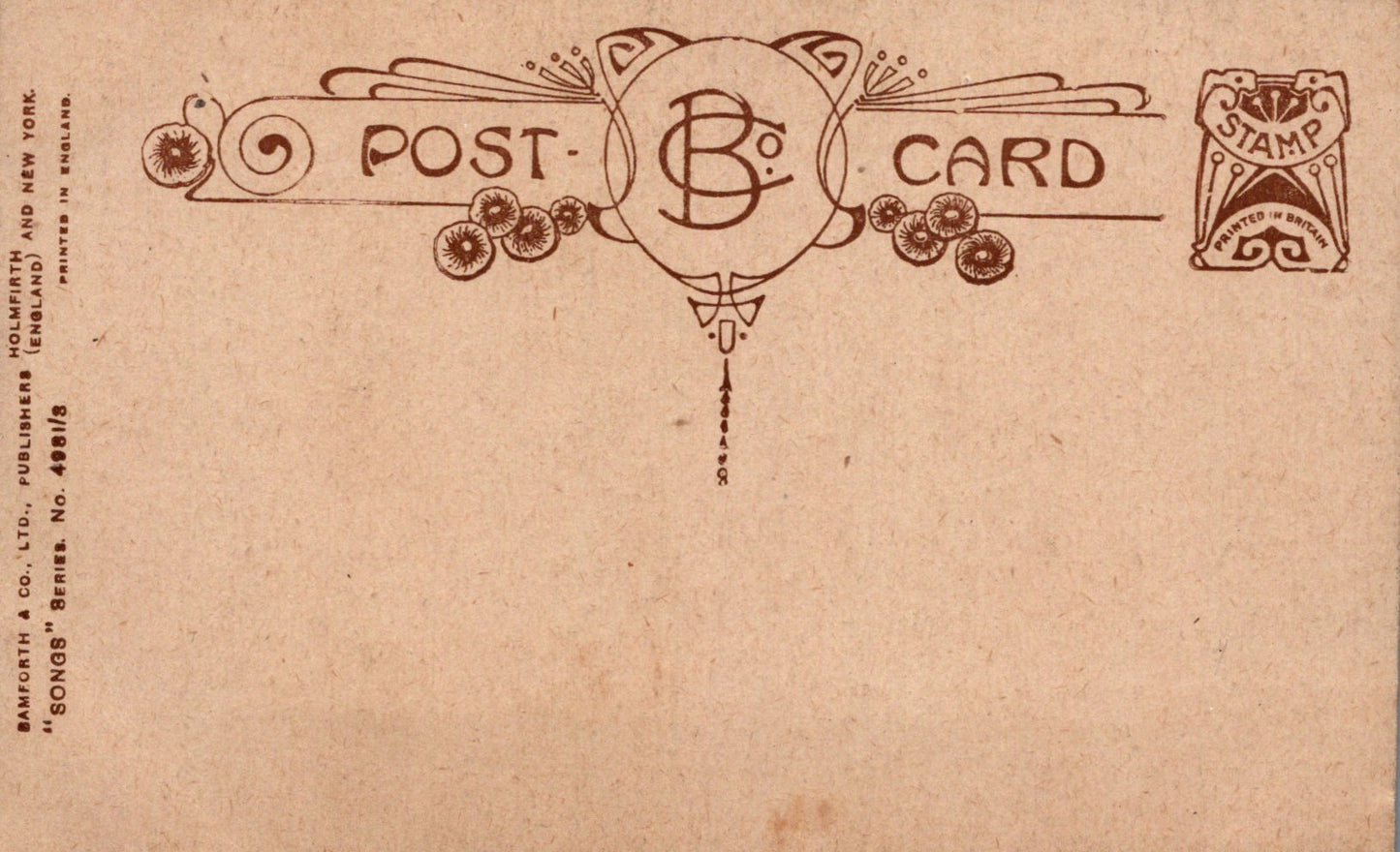 Vintage-style postcard with decorative border and text on a brown background