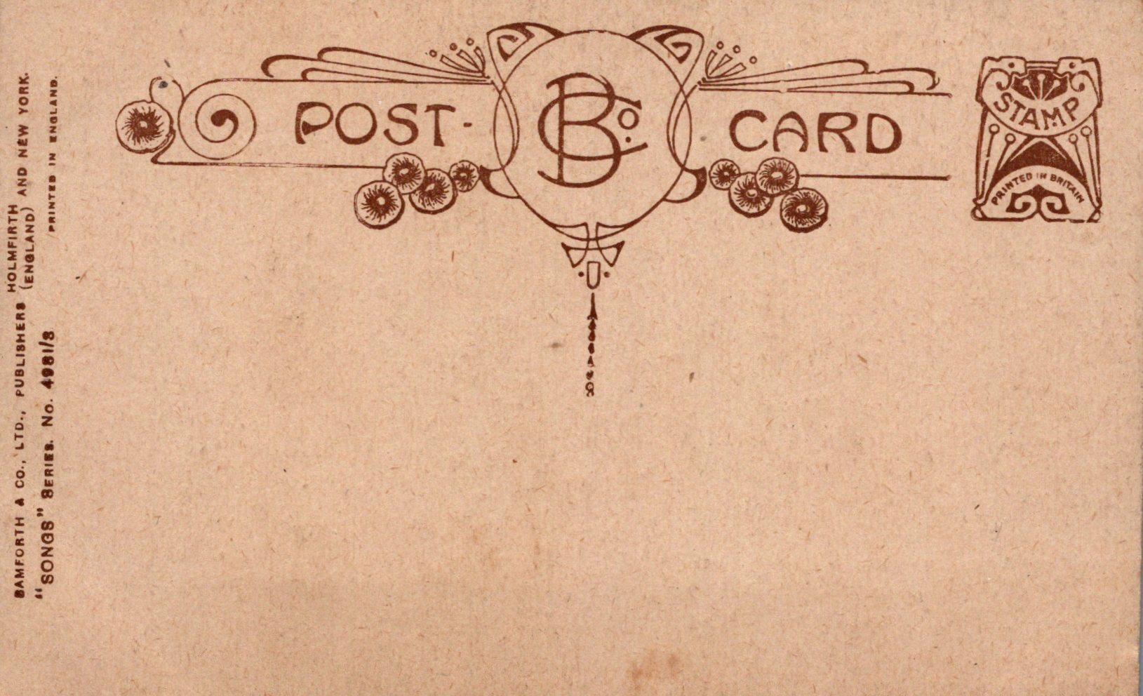 Vintage-style postcard with decorative border and text on a brown background