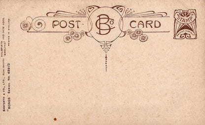Vintage-style postcard with decorative border and text on a beige background