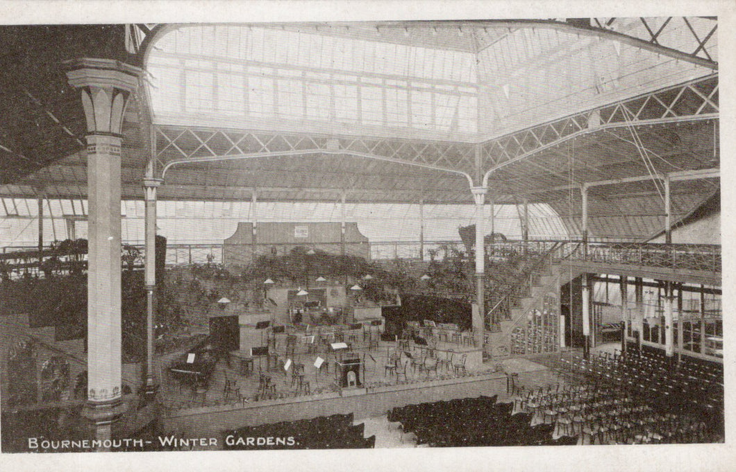 Vintage black and white photograph of Bournemouth Winter Gardens interior