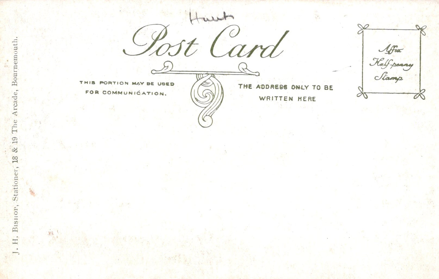 Vintage postcard with decorative text and design elements on a white background
