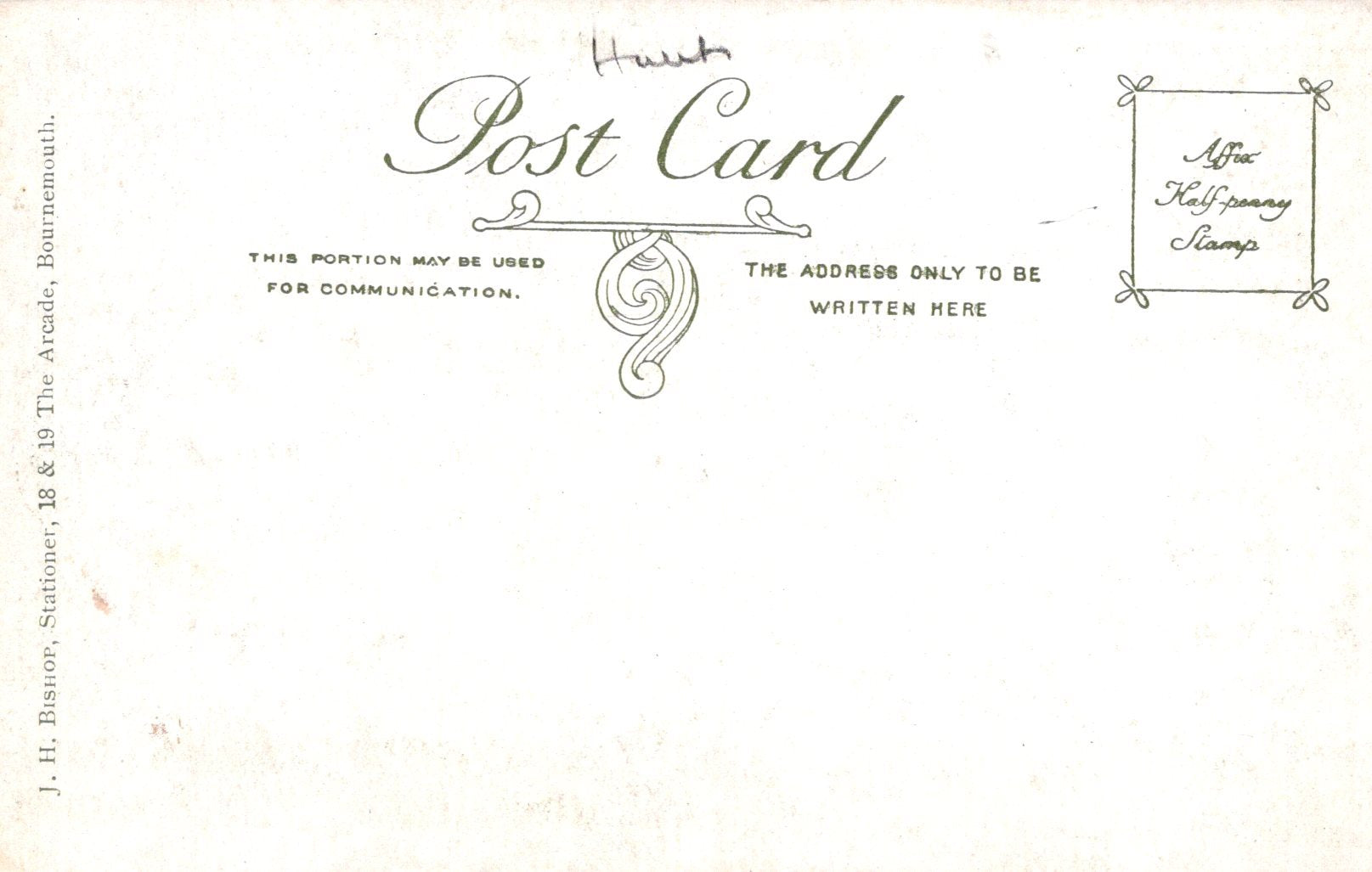Vintage postcard with decorative text and design elements on a white background