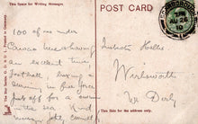 Load image into Gallery viewer, Vintage postcard with handwritten text and a stamp, featuring a message from a visitor to Warliskworth, W. Derby.
