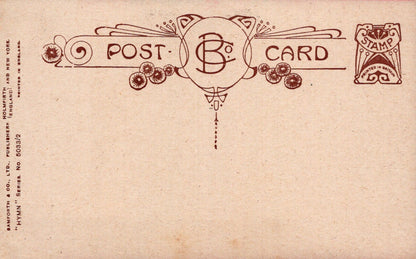 Vintage-style postcard with decorative border and text on a beige background