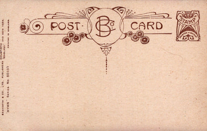 Vintage-style postcard with decorative text and design elements on a beige background