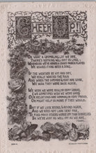 Load image into Gallery viewer, Vintage-style postcard with decorative text and floral elements on a white background
