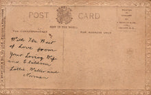 Load image into Gallery viewer, Vintage postcard with decorative border and handwritten message
