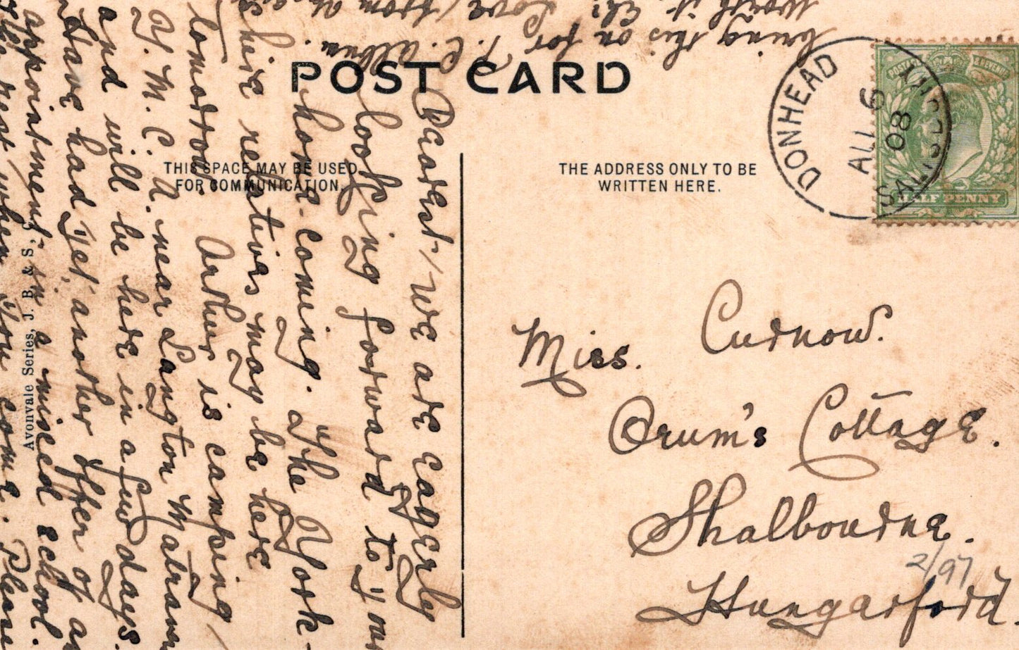 Vintage postcard with text and postage stamp