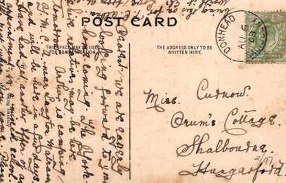 Vintage postcard with text and postage stamp