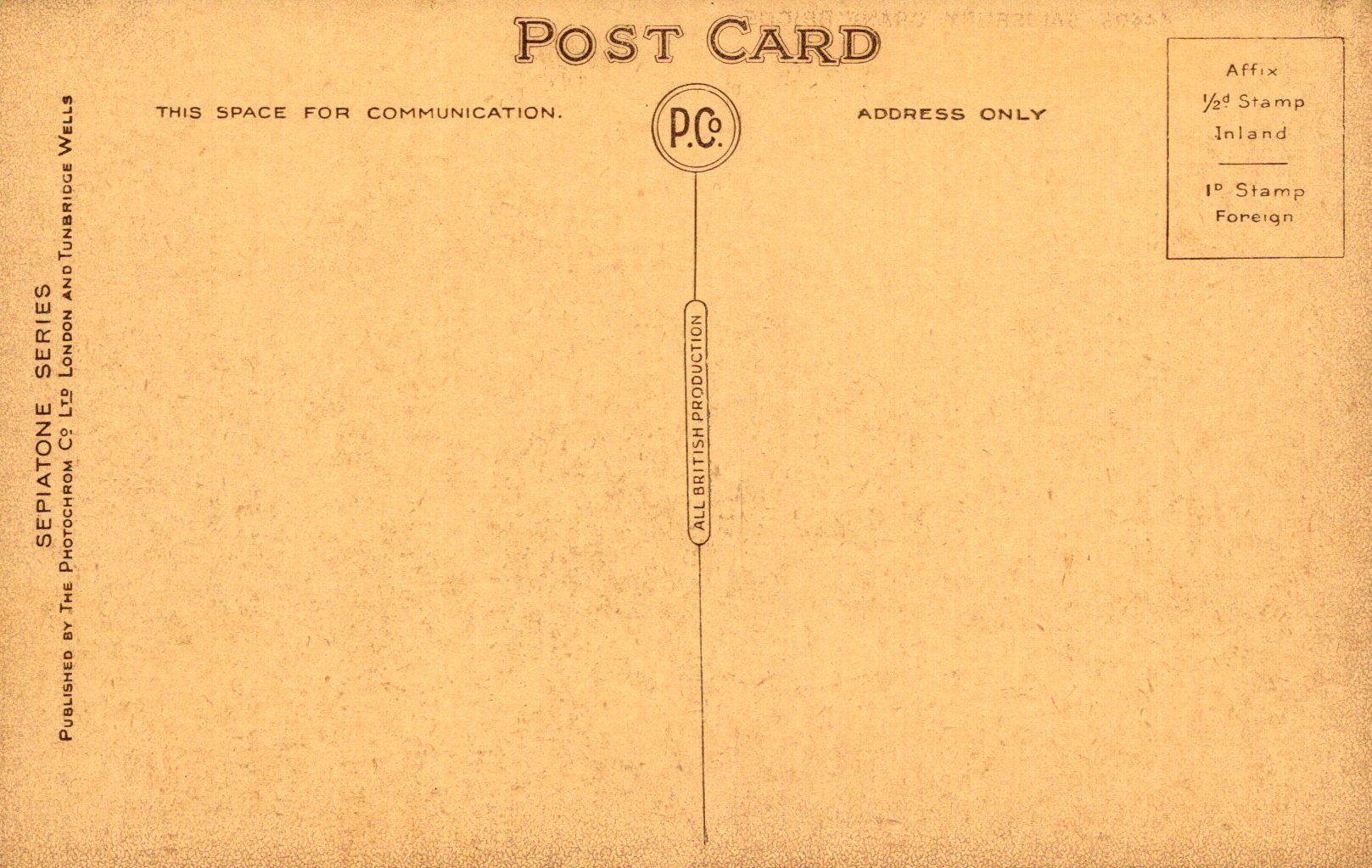 Vintage postcard with airmail stamp and text on a brown background