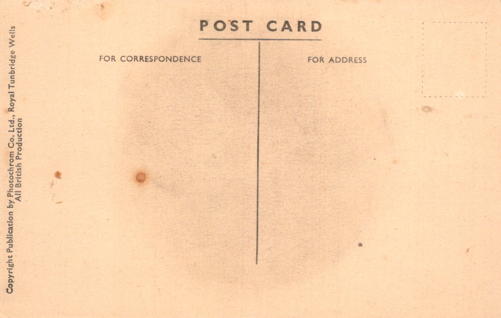 Vintage postcard with text and a line for correspondence on a beige background