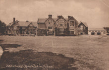 Load image into Gallery viewer, Vintage photograph of a large building with &#39;Salisbury Godolphin School&#39; text on a grassy field.
